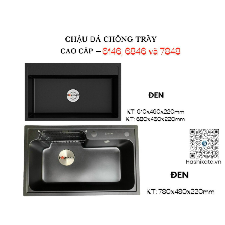 CHẬU ĐÁ CHỐNG TRẦY 6146 ĐEN