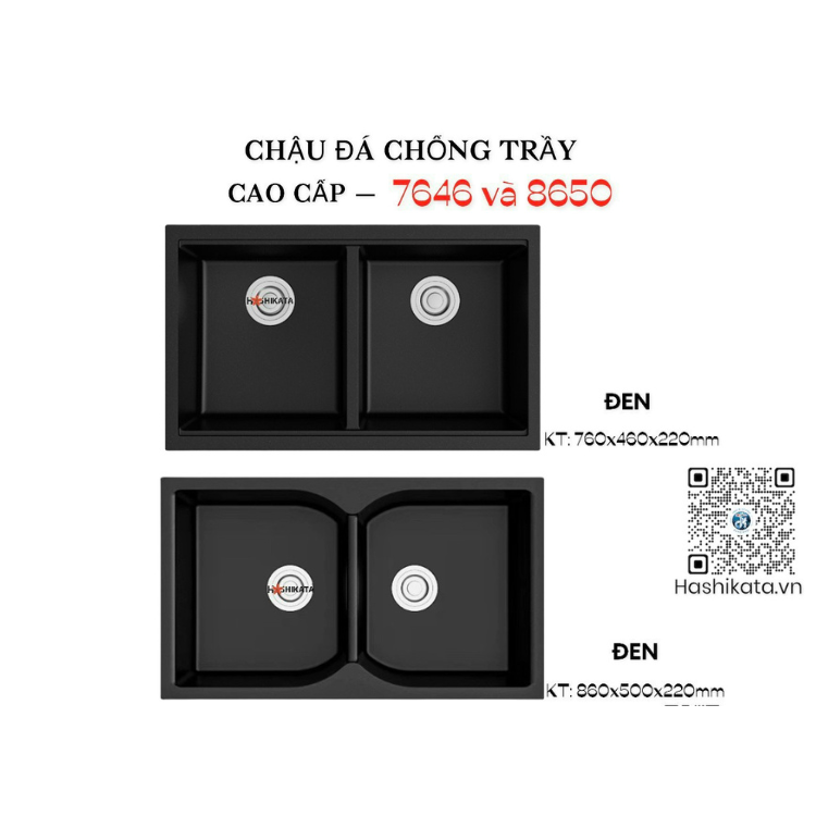 CHẬU ĐÁ CHỐNG TRẦY 8650 ĐEN